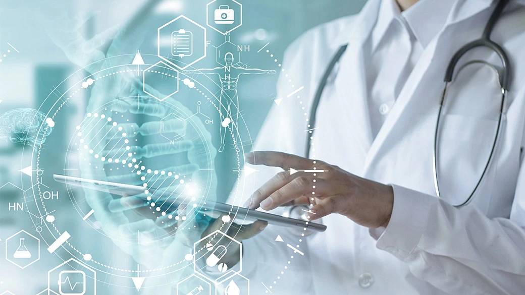 Illustration médicale : médecin et dossier numérique